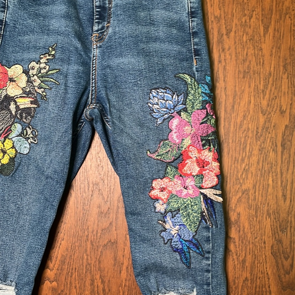 TOPSHOP Floral Embroidered Blue Jeans Moto Jamie - Picture 3 of 8